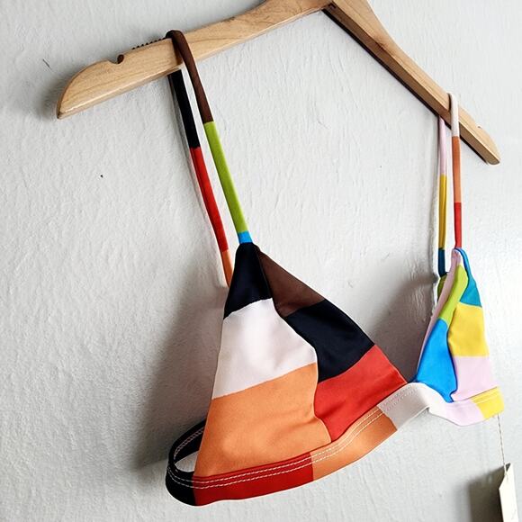 NEW Mara Hoffman Nonpadded Triangle Bikini Swim Top Rainbow Multi - Picture 6 of 12